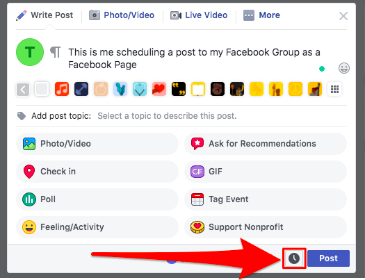 Scheduling a post to a Facebook Group as a Page