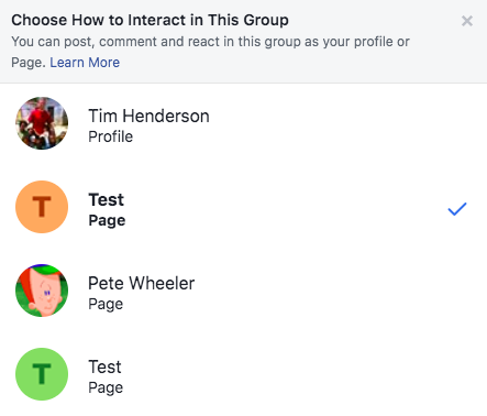 Interacting as Page in Facebook Group