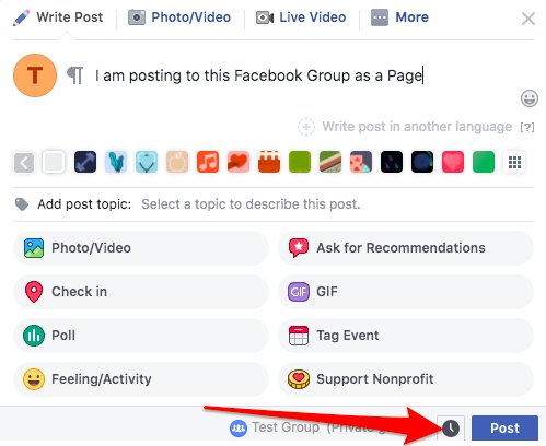Schedule post in Facebook Group as Page